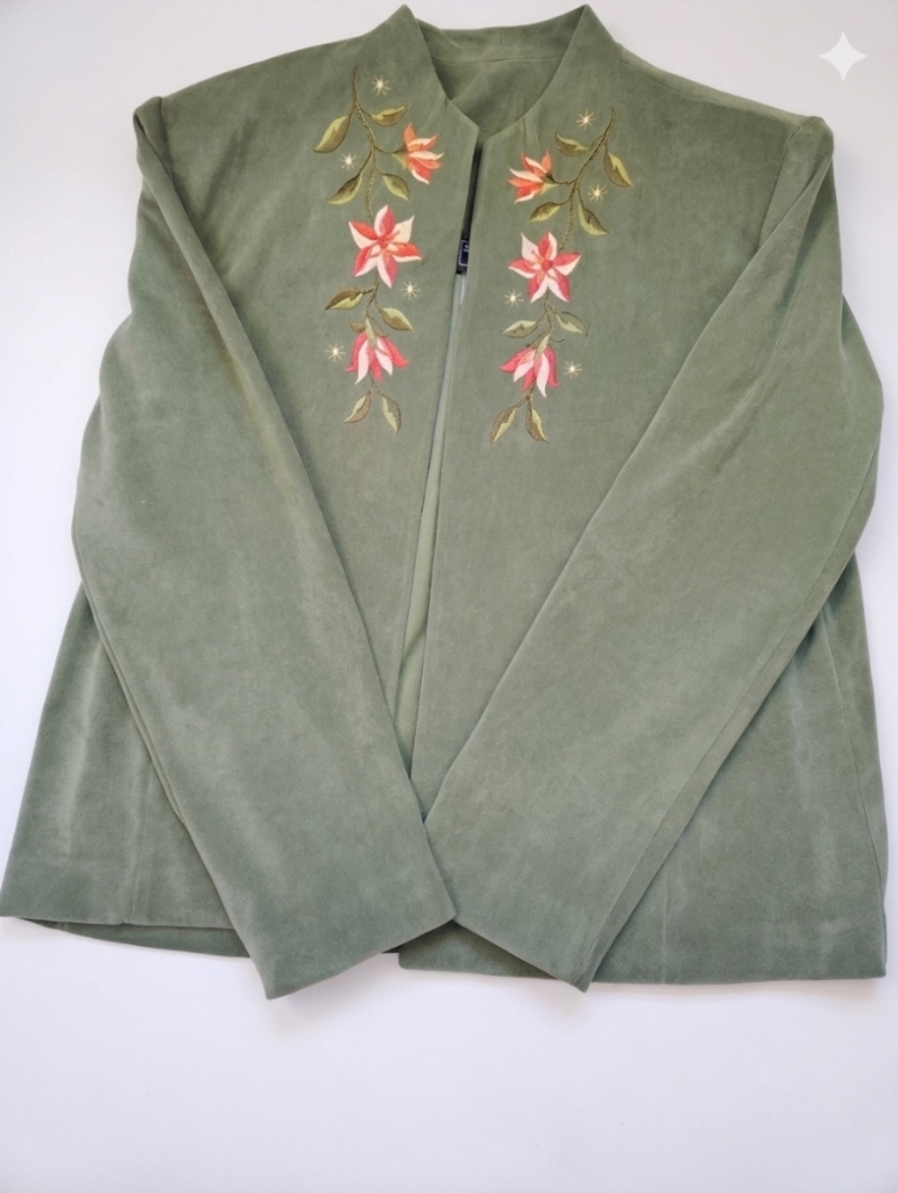 Southern Lady Sage‎ Green Faux Suede Embroidered Floral Blazer Jacket Size 12